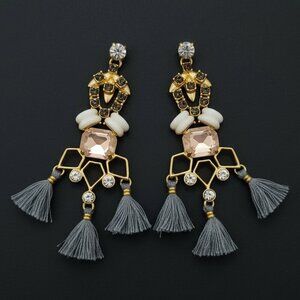 Stella And Dot Gold Tone Dangling Tassel Gemstone Chandelier Earrings